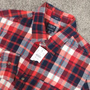 J Crew Shirt Mens Medium Red Plaid Twill Flannel Outdoor Pocket Button Up NEW